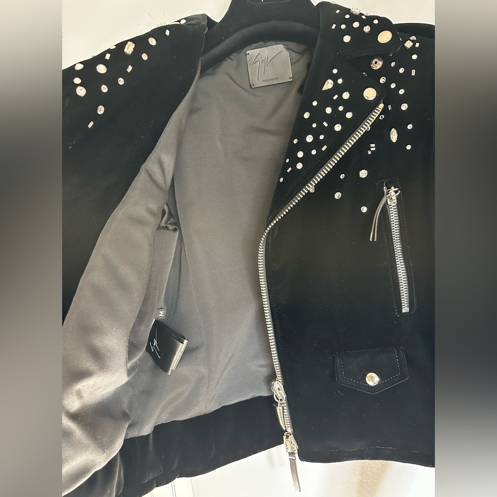 Giuseppe Rhinestone Embellished Black Velvet Biker Jacket Zanotti Medium Small - Picture 16 of 17